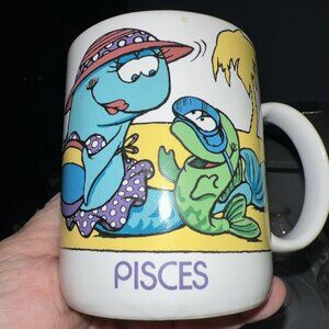 Rare Porcelain Vintage Pisces Coffee Astrology Mug 90’s Fish Humor Fun